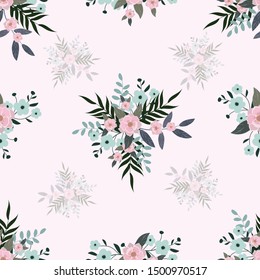 Cute pastel bouquet flowers pattern seamless vector background