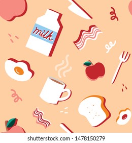 cute pastel breakfast seamless pattern