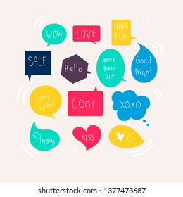 CUTE PASTEL BUBBLE SPEECH SET FOR TEXT, QUESTION, STICKER, THINKING, IDEA IN MODERN STYLE. GRAPHIC ILLUSTRATION VECTOR CAN USE FOR  ICON OR BACKGROUND