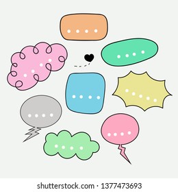 CUTE PASTEL BUBBLE SPEECH SET FOR TEXT, QUESTION, STICKER, THINKING, IDEA IN MODERN STYLE. GRAPHIC ILLUSTRATION VECTOR CAN USE FOR  ICON OR BACKGROUND