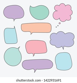 CUTE PASTEL BUBBLE SPEECH SET FOR TEXT, QUESTION, STICKER, THINKING, IDEA IN MODERN STYLE. GRAPHIC ILLUSTRATION VECTOR CAN USE FOR ICON OR BACKGROUND