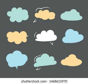 CUTE PASTEL BUBBLE SPEECH SET FOR TEXT, QUESTION, STICKER, THINKING, IDEA IN MODERN STYLE. GRAPHIC ILLUSTRATION VECTOR CAN USE FOR ICON OR BACKGROUND