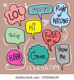 CUTE PASTEL BUBBLE SPEECH SET FOR TEXT, QUESTION, STICKER, THINKING, IDEA IN MODERN STYLE. GRAPHIC ILLUSTRATION VECTOR CAN USE FOR  ICON OR BACKGROUND