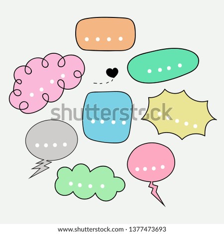 CUTE PASTEL BUBBLE SPEECH SET FOR TEXT, QUESTION, STICKER, THINKING, IDEA IN MODERN STYLE. GRAPHIC ILLUSTRATION VECTOR CAN USE FOR  ICON OR BACKGROUND