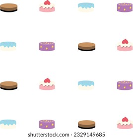 Cute pastel cake pattern with strawberry, cream cake and chocolate mousse cake