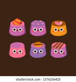 Cute pastel candies Flat Character , Vector illustration of different shapes and kinds of chocolate candies.