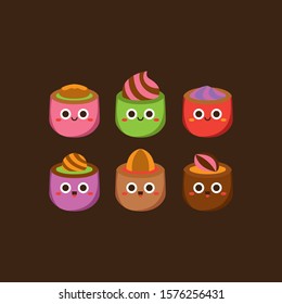 Cute pastel candies Flat Character , Vector illustration of different shapes and kinds of chocolate candies.