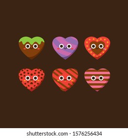 Cute pastel candies Flat Character , Vector illustration of different shapes and kinds of chocolate candies.