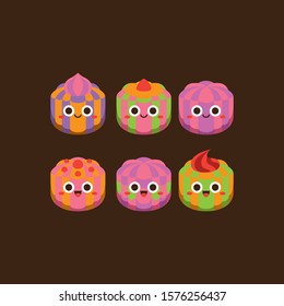 Cute pastel candies Flat Character , Vector illustration of different shapes and kinds of chocolate candies.