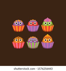 Cute pastel candies Flat Character , Vector illustration of different shapes and kinds of chocolate candies.
