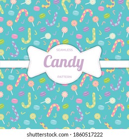 Cute pastel candy sweet desserts seamless pattern with different types Premium Vector