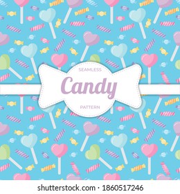 Cute pastel candy sweet desserts seamless pattern with different types Premium Vector