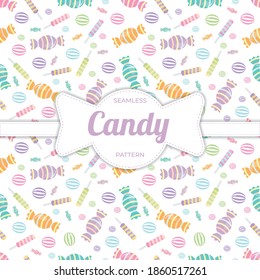 Cute pastel candy sweet desserts seamless pattern with different types Premium Vector