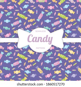 Cute pastel candy sweet desserts seamless pattern with different types Premium Vector