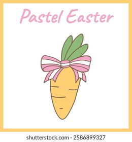 Cute pastel carrot tied with a pink and white striped bow, symbolizing Easter, spring, and festive holiday themes in a whimsical design