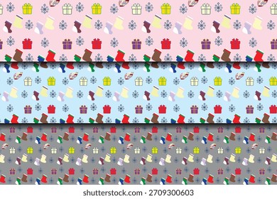 Lindo patrón de Navidades pastel sin fisuras con Elementos festivos de colores suaves en un estilo de Vector juguetón y moderno ideal para diseños de decoración de repetición de vacaciones