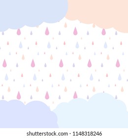 Cute pastel cloudy and rain falling background. 