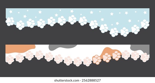 Cute pastel color kawaii header border divider with pet pawprints