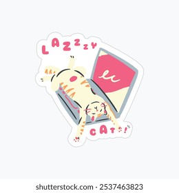 Cute pastel color sticker lazy cat for Tumbler, keychain, or sticker on stuff