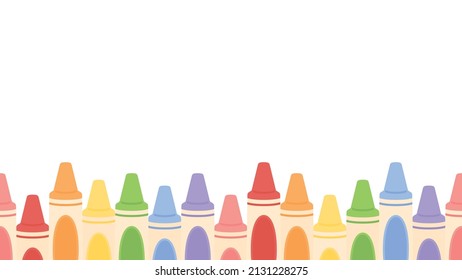 Cute pastel colored crayons seamless bottom border background. Flat vector illustration. Back to school concept.