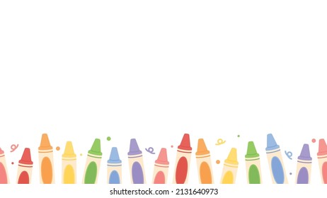 Cute pastel colored crayons seamless bottom border background. Flat vector illustration. Back to school concept.