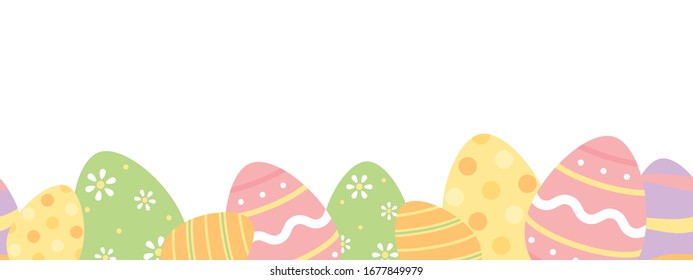 Cute pastel colored Easter eggs bottom border seamless pattern. Flat vector illustration. 