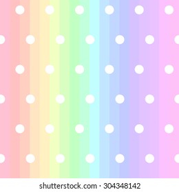 Cute Pastel Colorful Rainbow Spectrum Strip And Polka Dot Seamless Pattern Background