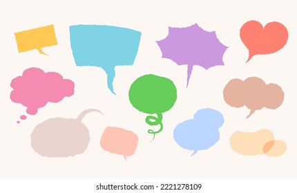 Cute pastel colorful rough-faced speech bubble. Bubble concept vector illustration collection for your text.