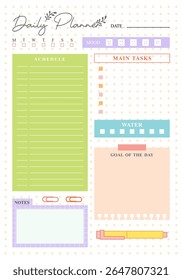 cute pastel daily planner with notes and mood tracker template design