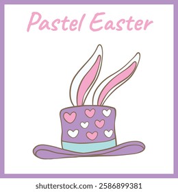 Cute pastel Easter-themed hat decorated with bunny ears and heart patterns, featuring soft colors and a whimsical festive design