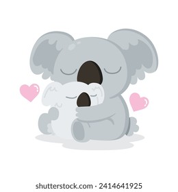 Cute Pastel Family Koala bear and child baby koala animal are hugging lovely and sleepy, cartoon character Design template isolated on white background, icon symbol object element vector 