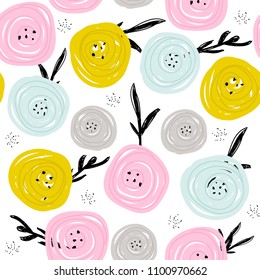 Cute pastel floral pattern. Vector hand drawn illustration. Cute pastel floral pattern. Vector hand drawn illustration.