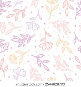 Impressão floral pastel bonito, flor e folha ilustração vetor repete padrão, design de azulejo sem costura