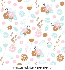 Cute pastel floral seamless pattern. Vector hand drawn illustration.