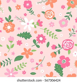 Cute pastel floral vector seamless pattern