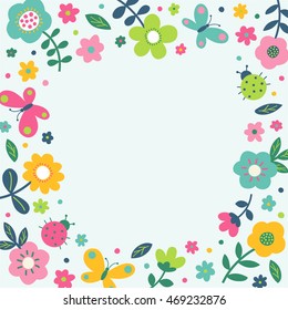 Cute Pastel Flower Butterfly Ladybug Border Stock Vector (Royalty Free ...