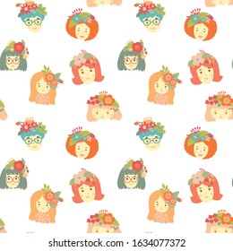 cute pastel flower head girl face flat