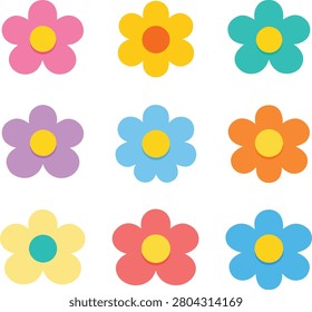 Cute pastel flower icon collection featuring colorful floral blossoms in a clean flat vector style. Perfect for spring designs, stickers, greeting cards, kids' projects, web design, mobile apps, branding, scrapbooking, educational materials, and decorative graphics. These bright and cheerful flower illustrations add a playful and modern touch to both digital and print creative projects. #flowericons #pastelflowers #floralvector #flatdesign #cuteflowers #springflowers #flowerillustration #vectorart #flowerclipart #botanicaldesign #floralset #colorfulflowers #gardenflowers #graphicdesign #flowercollection