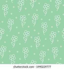Patrón de flores pastel. Ilustración de flores dibujadas a mano aislada en verde