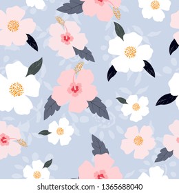 Cute pastel flowers pattern Vector seamless background for design