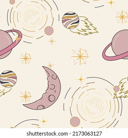 CUTE PASTEL GALAXY SPACE PATTERN DESIGN. VECTOR SEAMLESS DESIGN ILLUSTRATION