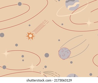 CUTE PASTEL GALAXY SPACE PATTERN DESIGN. VECTOR SEAMLESS DESIGN ILLUSTRATION