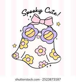 Cute Pastel Halloween Ghost Groovy Retro Coquette Spooky Cartoon Doodle Character