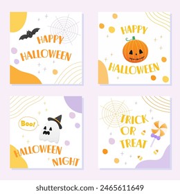 cute pastel halloweenr card set for social media, vector illustration