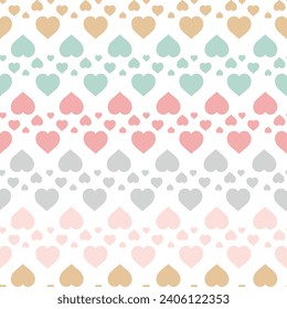 Patrón impecable de corazones pastel sobre fondo blanco. Diseño personalizado para la tarjeta de felicitación San Valentín, scrapbooking, artículos de papel, fondo, papel de pared, envoltura, tela y más. Ilustración vectorial