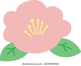 Artículos pastel lindos para notas adhesivas, memo o Elementos de pegatinas de cuaderno. flores rosadas lindas con hojas y palo amarillo 