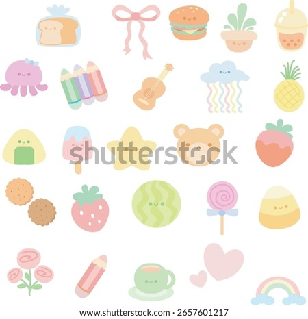 Cute pastel items for sticky notes, memo or notebook stickers elements. cute stuff for check list and book student
