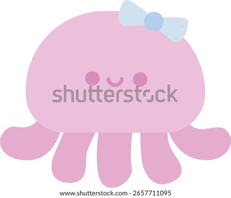 Cute pastel items for sticky notes, memo or notebook stickers elements. cute octopus with blue bow
