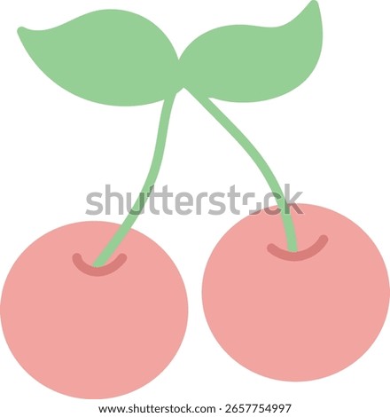 Cute pastel items for sticky notes, memo or notebook stickers elements. cute two Cherry with leaves