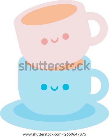 Cute pastel items for sticky notes, memo or notebook stickers elements. cute of two stack hot tea